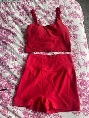 Red Crop Tank and High-Waist Bike Shorts Set